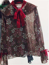 2017 Female Fashion Flare Sleeve Blouses Bow Shirt Ladies Tops Floral shirt Chiffon Blouse Women Plus Size 72466