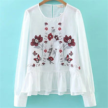 2017 Female Fashion Long Sleeve Blouses O-Neck Ladies Tops Casual shirt Embroidery Floral Blouse Women Plus Size 72469