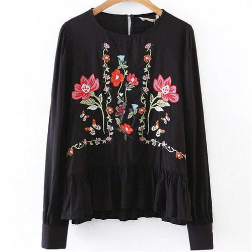 2017 Female Fashion Long Sleeve Blouses O-Neck Ladies Tops Casual shirt Embroidery Floral Blouse Women Plus Size 72469