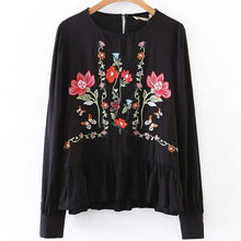 2017 Female Fashion Long Sleeve Blouses O-Neck Ladies Tops Casual shirt Embroidery Floral Blouse Women Plus Size 72469
