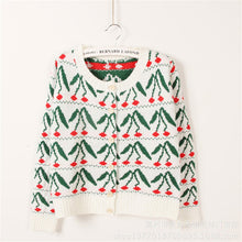 2017 Female Fashion Thick Cardigans Full Sleeve Sweater Plus Size knitted O-neck Cherry Print Outwear 72062