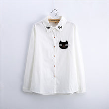 2017 Female Fashion White Blouses Turn-down Collar Casual Shirt Ladies Tops Cat Embroidery Blouse Women Plus Size 71698