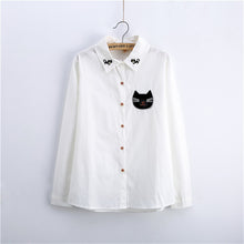 2017 Female Fashion White Blouses Turn-down Collar Casual Shirt Ladies Tops Cat Embroidery Blouse Women Plus Size 71698