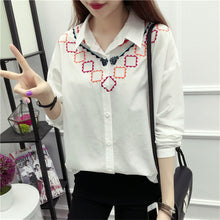 2017 Female Fashion White Blouses Turn-down Collar Casual Shirt Ladies Tops Embroidery Blouse Women Plus Size 71696