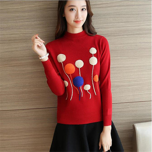 2017 Female Sweater New Autumn Winter Plus Size Knitted O-neck Pullovers Full Sleeve Hot Sale 3D Bling Appliques Outwear 72146