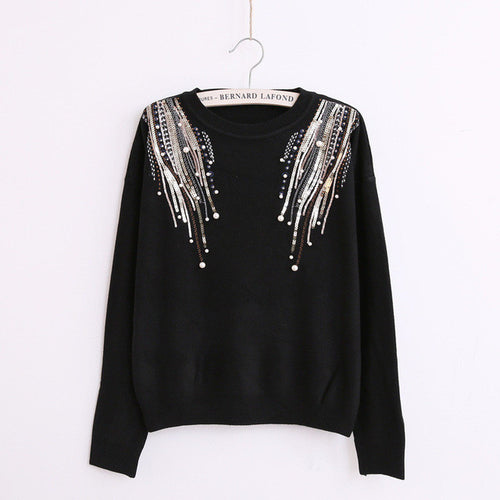 2017 Female Sweater New Autumn Winter Plus Size KnittedO-neck Pullovers Full Sleeve Hot Sale Sequined Bling Outwear 72061