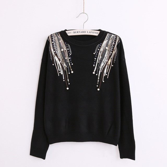 2017 Female Sweater New Autumn Winter Plus Size KnittedO-neck Pullovers Full Sleeve Hot Sale Sequined Bling Outwear 72061