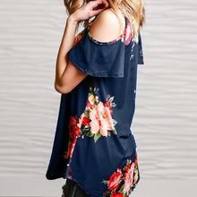 2017 Flower Printed T Shirt Short Sleeve Women T-shirt Fashion V Neck Crossing Casual Tee Shirts Femme poleras de mujer #421