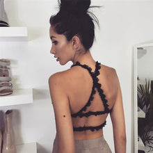 2017 High Quality Black Crossing Sheer Lace Crop Top Women Triangle Bralette Crop Top Lingerie Crochet Cropped haut femme #1202
