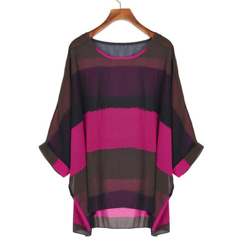 2017 Hot Fashion Blouses Womens Loose Batwing Sleeve Boho Chiffon Shirts Ladies Tops Casual Stripe Blouse camisas femininas #82