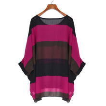 2017 Hot Fashion Blouses Womens Loose Batwing Sleeve Boho Chiffon Shirts Ladies Tops Casual Stripe Blouse camisas femininas #82