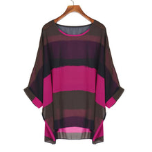 2017 Hot Fashion Blouses Womens Loose Batwing Sleeve Boho Chiffon Shirts Ladies Tops Casual Stripe Blouse camisas femininas #82