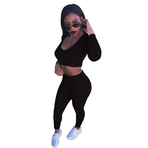 2017 Hot New Women Fashion Split 2 Piece Set T shirt + Pants Casual Bodycon tracksuit Women Fintess Sportswear two piece set #23