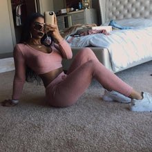 2017 Hot New Women Fashion Split 2 Piece Set T shirt + Pants Casual Bodycon tracksuit Women Fintess Sportswear two piece set #23