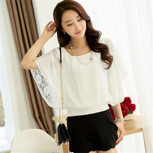 2017 Hot Sale New 4XL Women 3/4 Blouse O-neck Batwing Sleeve Tee Shirt Casual Lace Blouses Fashion Plus Size Blusas 70632