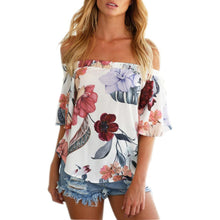 2017 Hot Sale Off Shoulder T-shirt Women Short Sleeve Women Floral Printed Casual Slash Tops T Shirt Women Poleras de Mujer #416