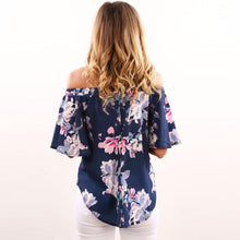 2017 Hot Sale Off Shoulder T-shirt Women Short Sleeve Women Floral Printed Casual Slash Tops T Shirt Women Poleras de Mujer #416