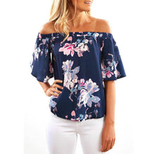 2017 Hot Sale Off Shoulder T-shirt Women Short Sleeve Women Floral Printed Casual Slash Tops T Shirt Women Poleras de Mujer #416