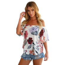 2017 Hot Sale Off Shoulder T-shirt Women Short Sleeve Women Floral Printed Casual Slash Tops T Shirt Women Poleras de Mujer #416