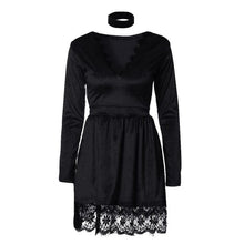 2017 Hot Sale Party Dresses Womens Sexy Lace V Neck Long Sleeve Shiny Velvet Dress Ladies Autumn Winter vestido de festa &02