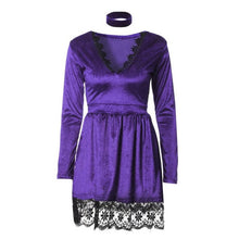 2017 Hot Sale Party Dresses Womens Sexy Lace V Neck Long Sleeve Shiny Velvet Dress Ladies Autumn Winter vestido de festa &02
