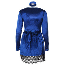 2017 Hot Sale Party Dresses Womens Sexy Lace V Neck Long Sleeve Shiny Velvet Dress Ladies Autumn Winter vestido de festa &02