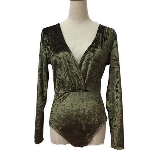 2017 Hot Sale Womens Bodysuit Deep V Neck Shiny Velvet Jumpsuit Ladies Party Sexy Rompers combinaison femme &03