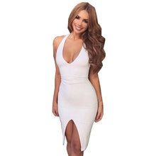 2017 Hot Sexy Halter White Dress Women Sexy Slim Bodycon Splite Dresses V Neck Sleeveless Club Party Midi Dress Vestidos #1214