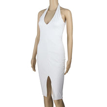 2017 Hot Sexy Halter White Dress Women Sexy Slim Bodycon Splite Dresses V Neck Sleeveless Club Party Midi Dress Vestidos #1214