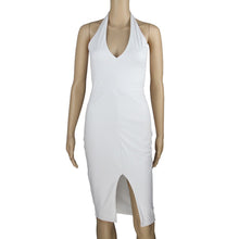 2017 Hot Sexy Halter White Dress Women Sexy Slim Bodycon Splite Dresses V Neck Sleeveless Club Party Midi Dress Vestidos #1214