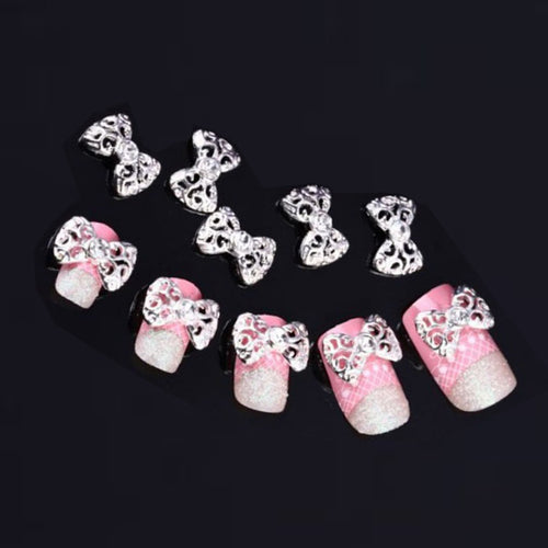 2017 Hot sale women 10pcs Silver 3D Rhinestones Nail sticker Bow Tie Nail Art Glitter Slices DIY Nail art decorations Maquiagem