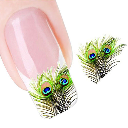2017 Hot sale women Korean Nail Stickers Decals women girl ladies Peacock Feather Nail Tip Art Water Transfers Decal Sticker