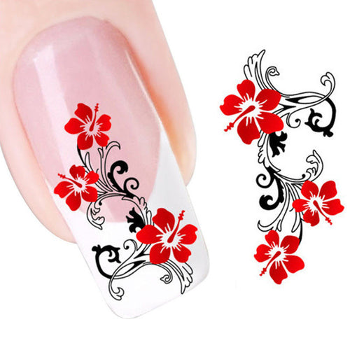 2017 Hot sale women Nail Stickers Decals DIY Red Flowers Design Nail Tip Art Water Transfers Decal Sticker Maquiagem Cosmetics
