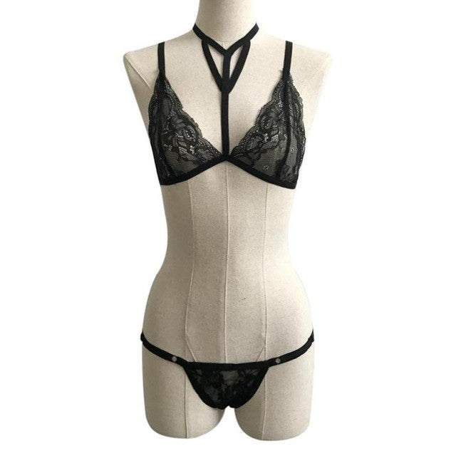 2017 Lace Sexy Women Lingerie Corset Backless Bandage Push Up Crop Top +Pants Set Women haut femme Black White #23