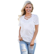 2017 Latest Fashion Women T-Shirts Solid White Blue T shirt New Desgin Hole Tops Lady Short Sleeve Tees Tops #425