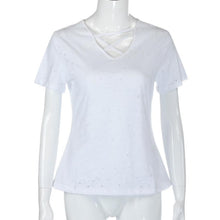 2017 Latest Fashion Women T-Shirts Solid White Blue T shirt New Desgin Hole Tops Lady Short Sleeve Tees Tops #425