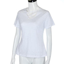 2017 Latest Fashion Women T-Shirts Solid White Blue T shirt New Desgin Hole Tops Lady Short Sleeve Tees Tops #425