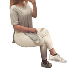 2017 Long Style T shirt Women Fashion Causal Loose Split Solid Woment Tops Summer 2017 Ladies Girls T-shirt Camisas Femininas YE