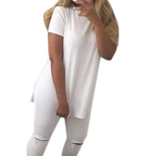 2017 Long Style T shirt Women Fashion Causal Loose Split Solid Woment Tops Summer 2017 Ladies Girls T-shirt Camisas Femininas YE