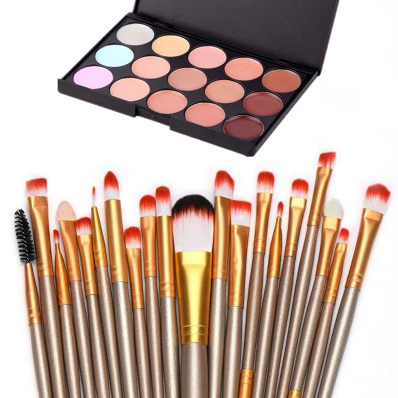 2017 Makeup 15 Colors Contour Face Cream Make up Concealer Palette and 20pcs Makeup brushes set Cosmetics Gold