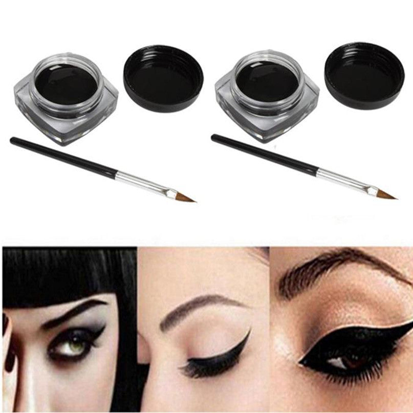 2017 Mini 2PCS Eyeliner Gel Cream With Brush Makeup Brushes Cosmetic Black Life Waterproof Eye Liner