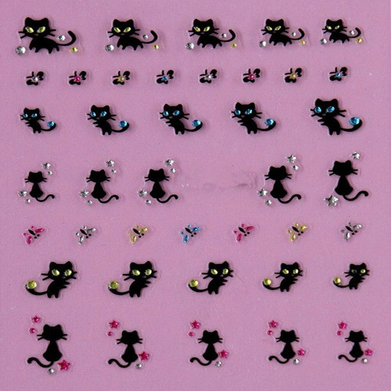 2017 Nail Art Stickers Decals Nail Bling Decoration Cat Butterfly Design Nail Sticker Black