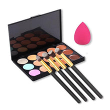 2017 New 15 Colors Contour Concealer Palette+4PCS Powder Foundation Makeup brushes+Makeup sponge Blending Puff Pincel maquiagem