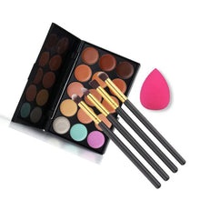 2017 New 15 Colors Contour Concealer Palette+4PCS Powder Foundation Makeup brushes+Makeup sponge Blending Puff Pincel maquiagem