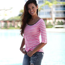 2017 New Arrival Long Sleeve t-shirts Casual loose Striped Bowknot T Shirt Summer tops for women #43