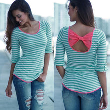 2017 New Arrival Long Sleeve t-shirts Casual loose Striped Bowknot T Shirt Summer tops for women #43