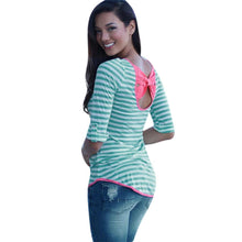 2017 New Arrival Long Sleeve t-shirts Casual loose Striped Bowknot T Shirt Summer tops for women #43