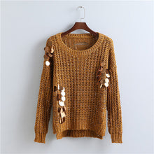 2017 New Autumn Winter Female Sweater Plus Size Knitted Full Sleeve O-neck Pullovers Hot Sale Hole Sequined Bling Outwear 72056