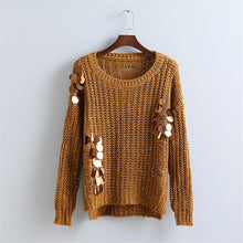 2017 New Autumn Winter Female Sweater Plus Size Knitted Full Sleeve O-neck Pullovers Hot Sale Hole Sequined Bling Outwear 72056