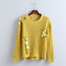 2017 New Autumn Winter Female Sweater Plus Size Knitted Full Sleeve O-neck Pullovers Hot Sale Hole Sequined Bling Outwear 72056
